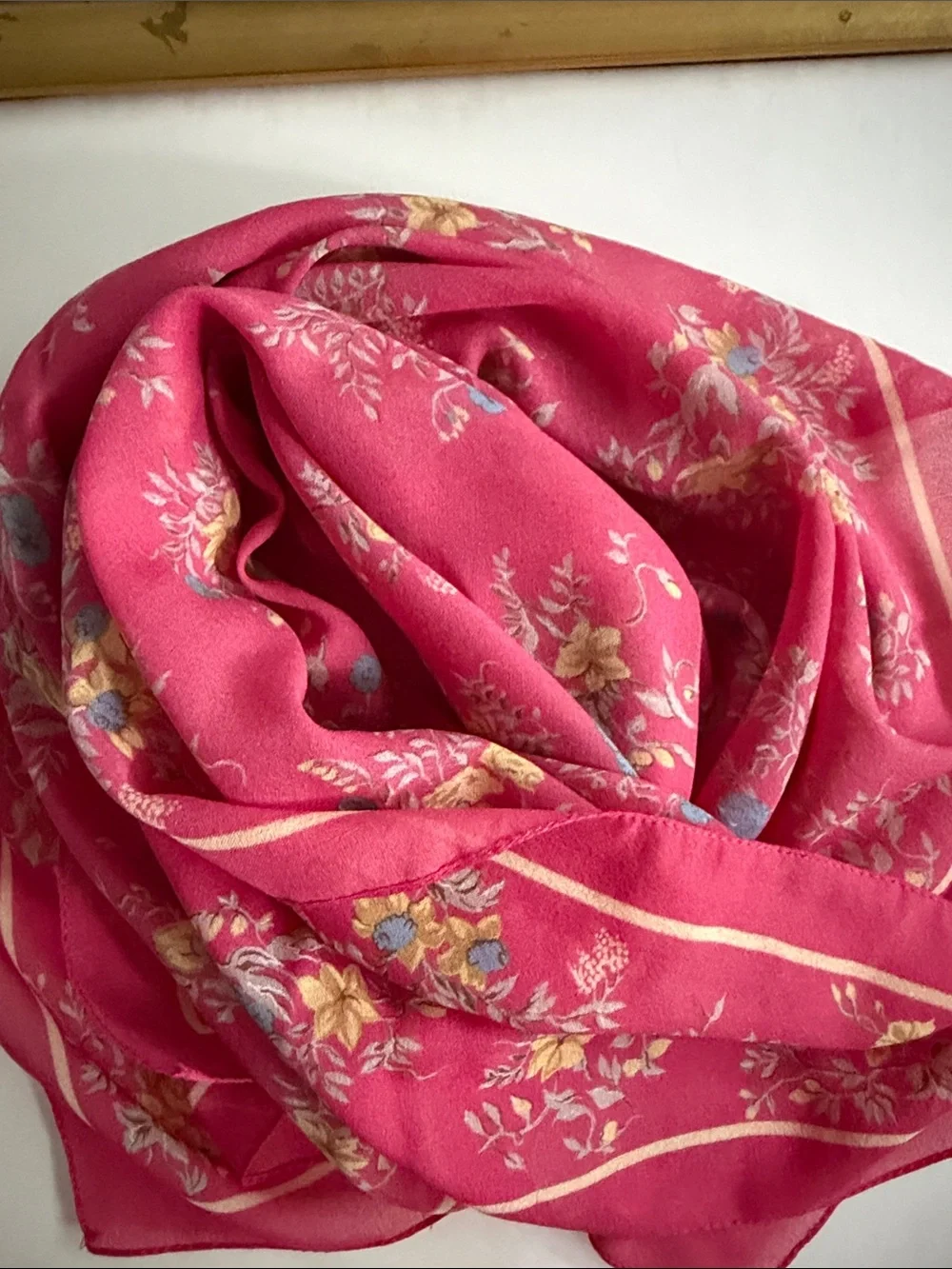 Vintage GAP Floral Scarf Made in Italy Coral Red Yellow Gold Floral Print Y2K